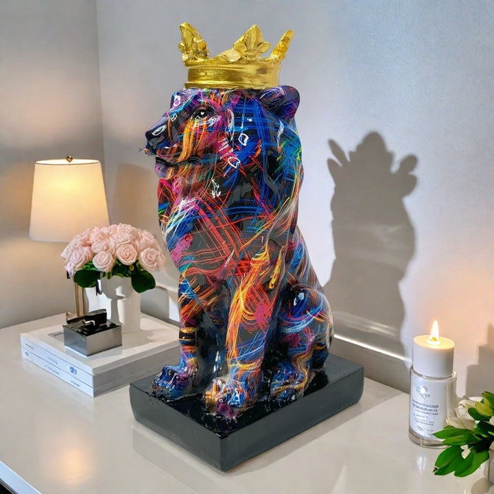 Colorful Lion Sculpture with Crown Bowlift