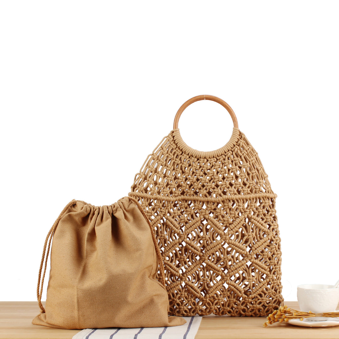 Macrame Tote Bag with Wooden Handle Bowlift