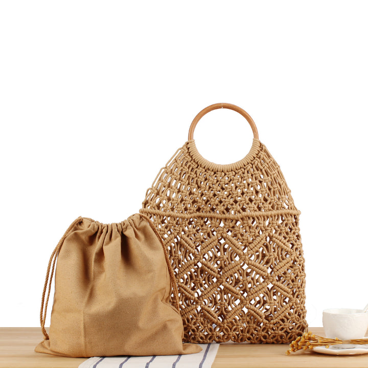 Macrame Tote Bag with Wooden Handle Bowlift