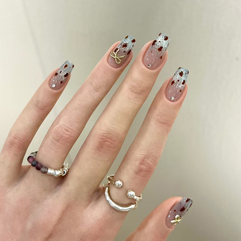 Decorative Press-On Nail Set with Glitter and Floral Accents Bowlift