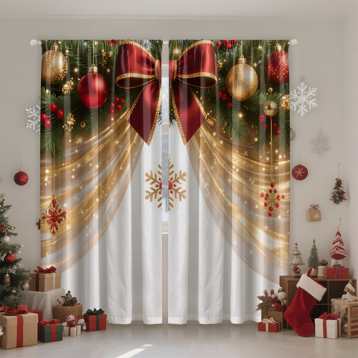Festive Holiday-Themed Sheer Curtain Panels
