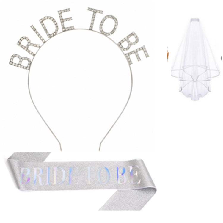 Women's bridal accessories set with shimmering veil and personalized sash Bowlift