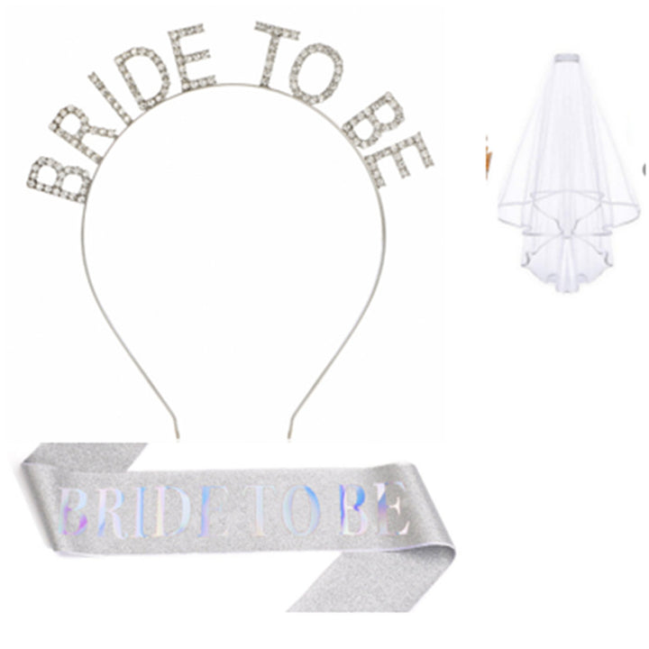 Women's bridal accessories set with shimmering veil and personalized sash Bowlift