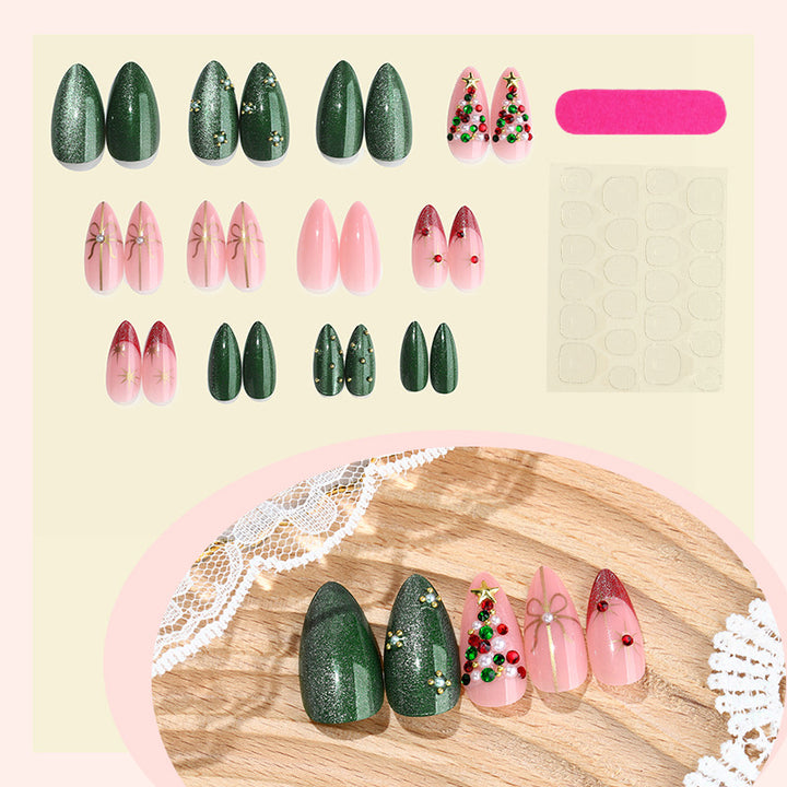Holiday-Themed Press-On Nail Art Set with Decorative Christmas Elements Bowlift