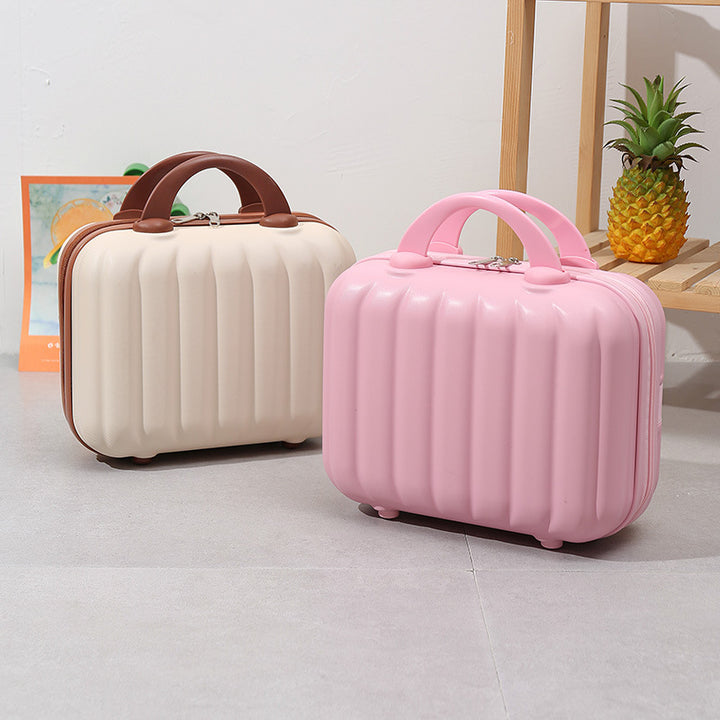 compact hardshell vanity travel case with molded ribbed exterior cushioned organizer panels and dual-lock zipper Bowlift