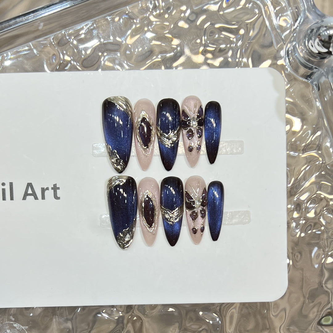 Elegant Stiletto Press-On Nail Art Set with Gemstone Accents Bowlift
