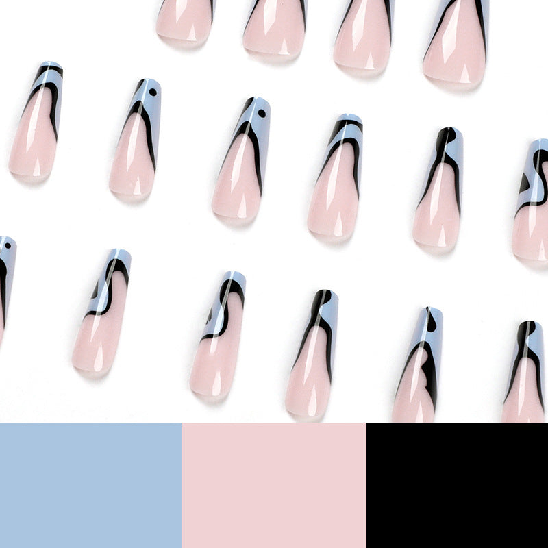 Artful Nail Extensions with Abstract Wave Pattern Bowlift