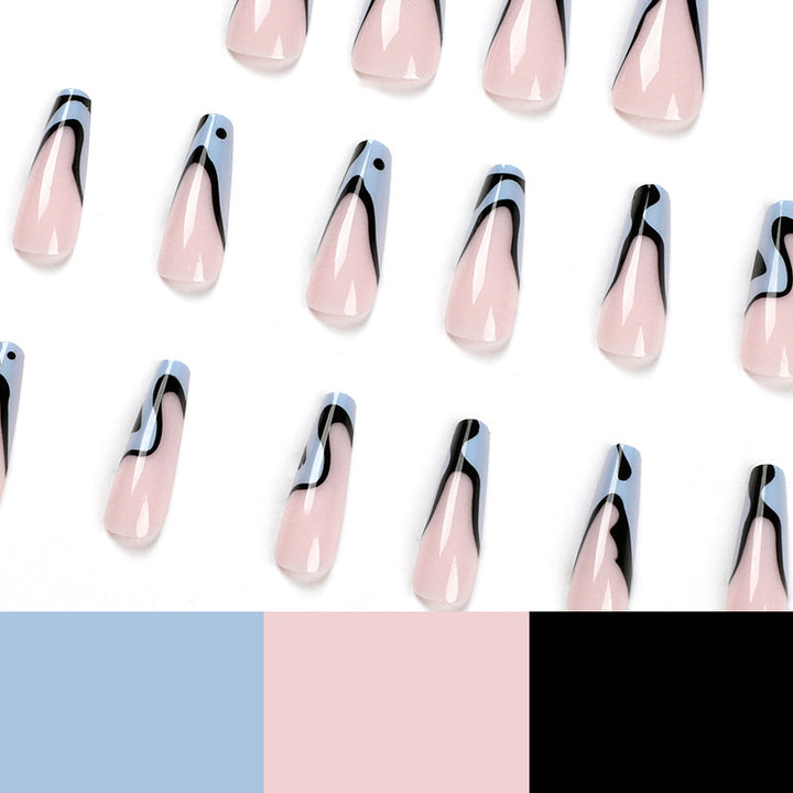 Artful Nail Extensions with Abstract Wave Pattern Bowlift