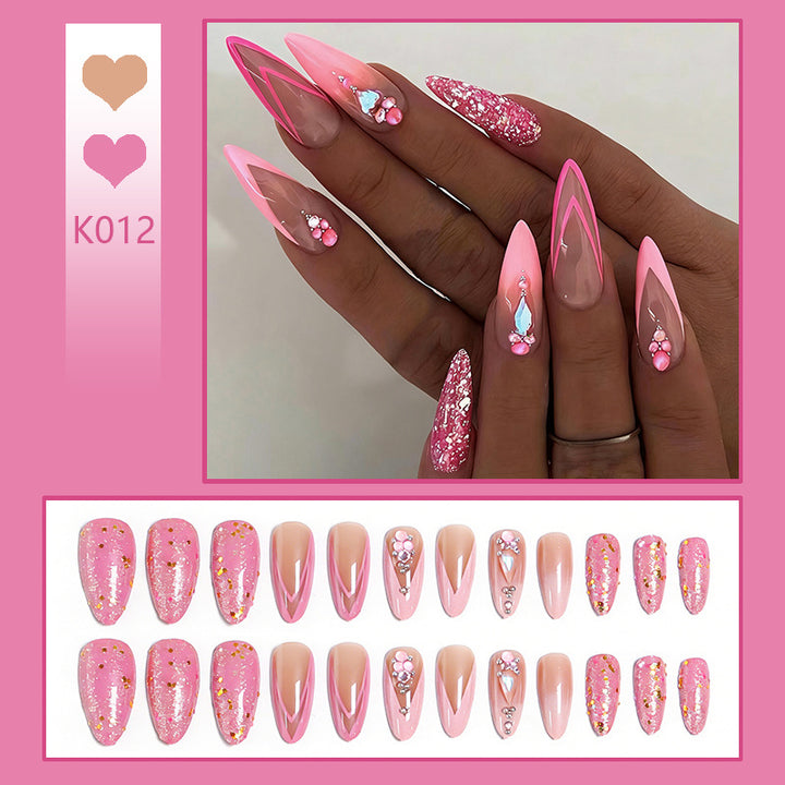 Artificial nail set with glamorous glitter and romantic flower decorations Bowlift