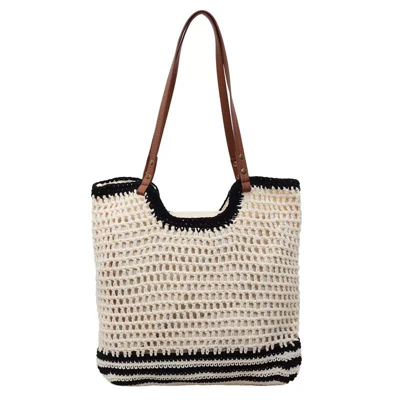 Braided beach bag with leather shoulder straps Bowlift