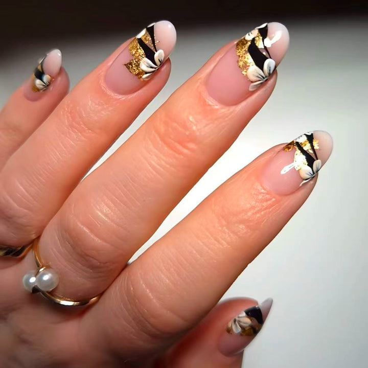 Elegant Floral Tip Press-On Nails Bowlift