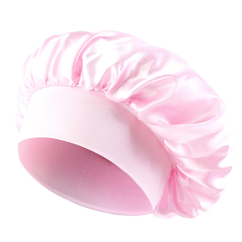 Satin sleep bonnet with wide protective elastic band Bowlift