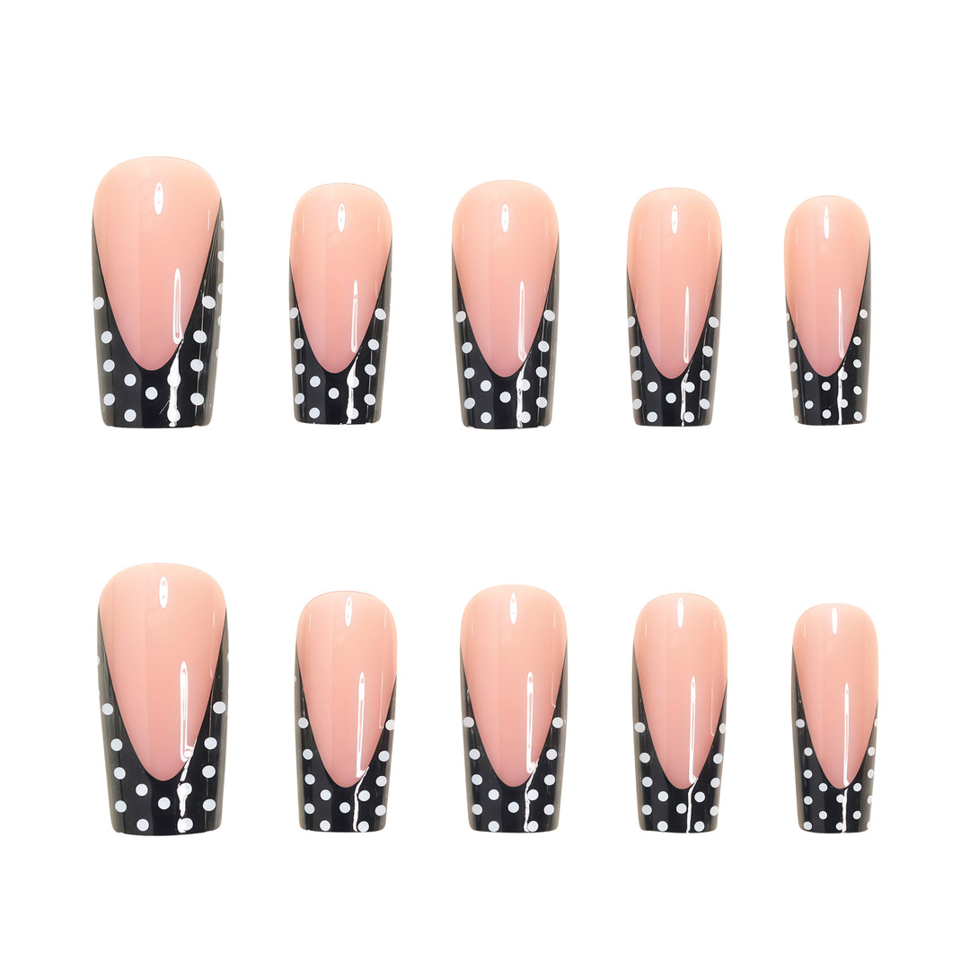 Elegant Polka Dot French Tip Press-On Nails Bowlift