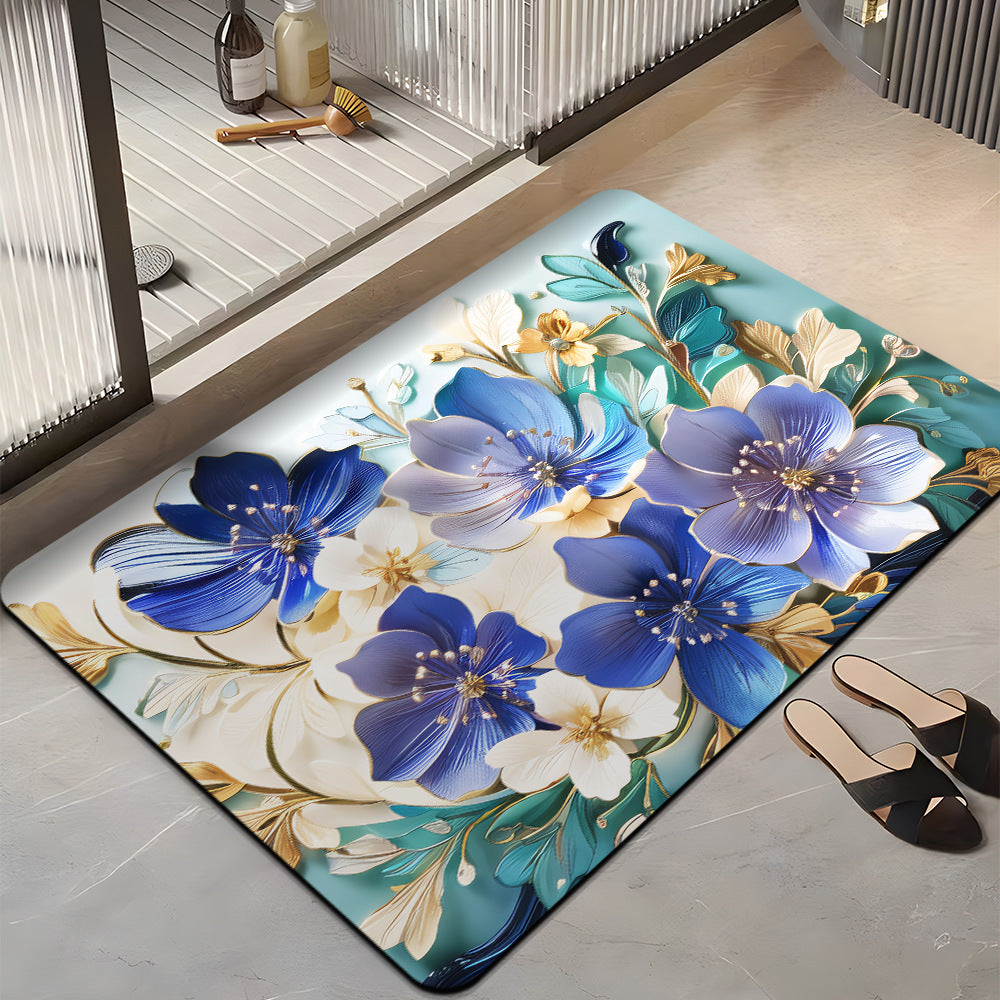 Floral-Themed Plush Bath Mat Bowlift