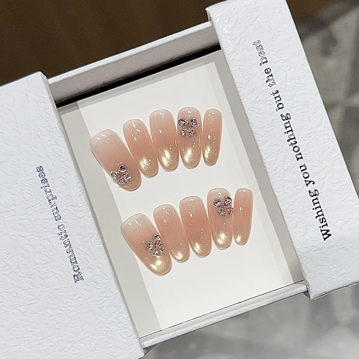 Elegant artificial nails with glitter and floral design Bowlift