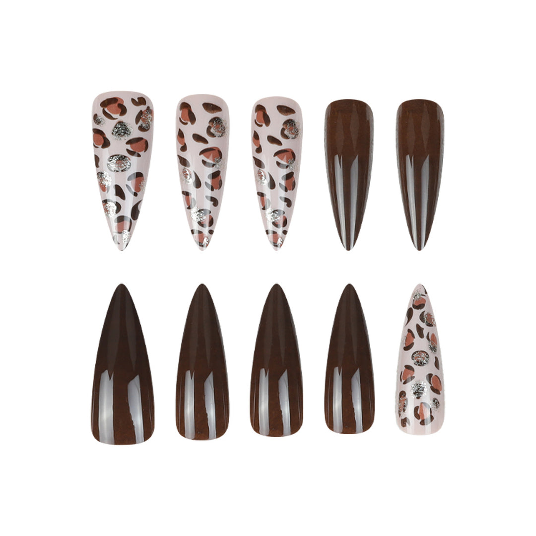 Stiletto Press-On Nail Set with Leopard Accent Design Bowlift