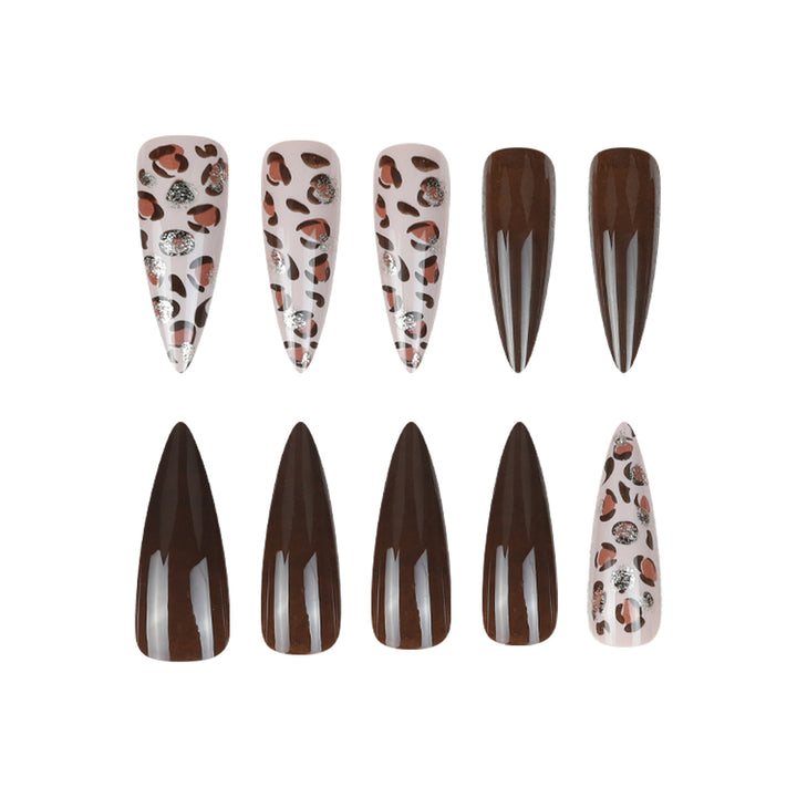 Stiletto Press-On Nail Set with Leopard Accent Design Bowlift