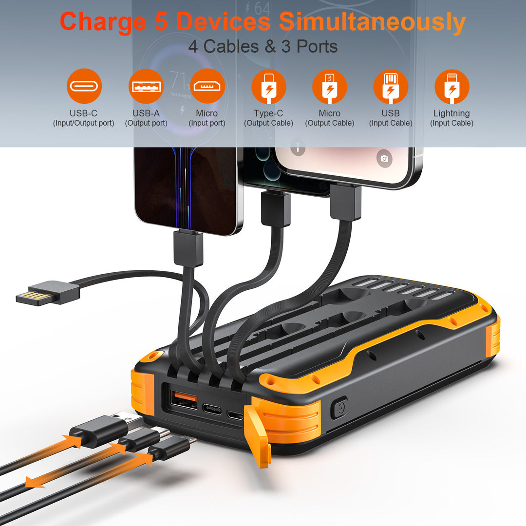 Robust Solar Powerbank with Integrated Flashlight and Multifunctional Charging Connection Bowlift