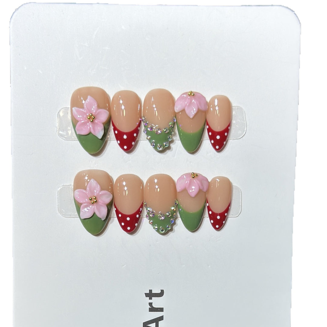 Floral-Themed Decorative Press-On Nail Set Bowlift 1788224030
