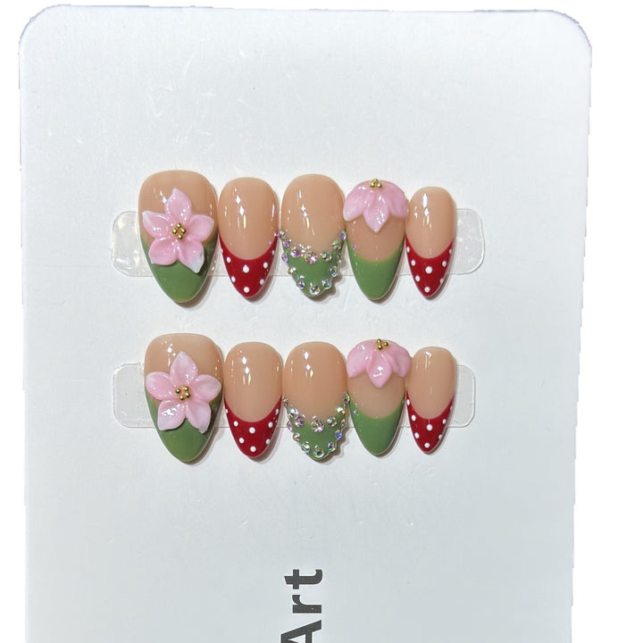 Floral-Themed Decorative Press-On Nail Set Bowlift 1788224030
