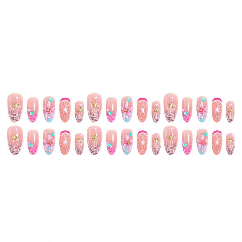 Art nail set with colorful blooming 3D applications Bowlift