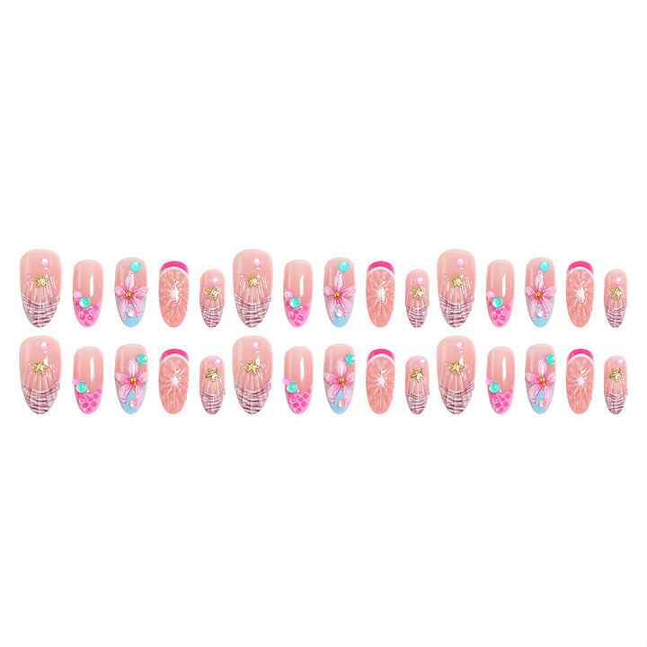 Art nail set with colorful blooming 3D applications Bowlift
