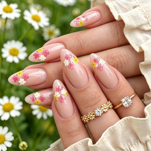 Artificial nails with floral accents Bowlift