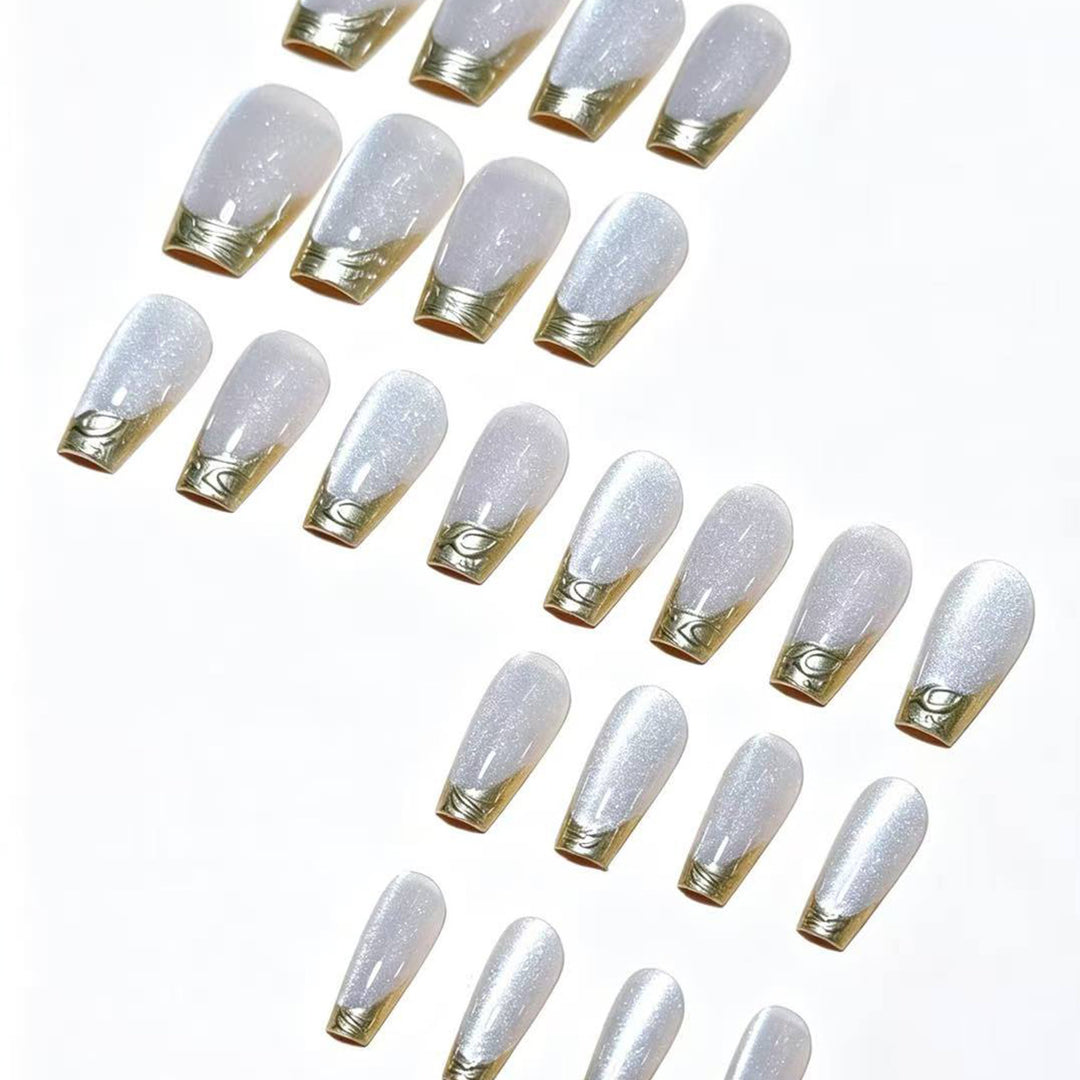 Elegant French Tip Press-On Nail Set Bowlift 1787380647