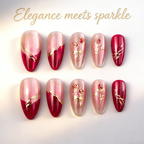 Elegant artificial nails with flower pattern Bowlift