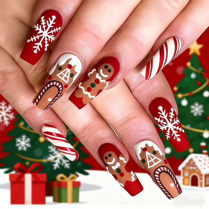 Festive artificial nails with Christmas design Bowlift