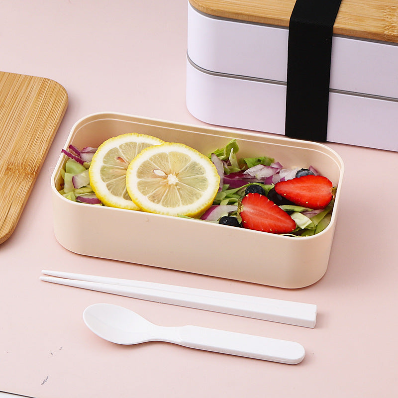 Dual-Tiered Bamboo Top Lunch Box
