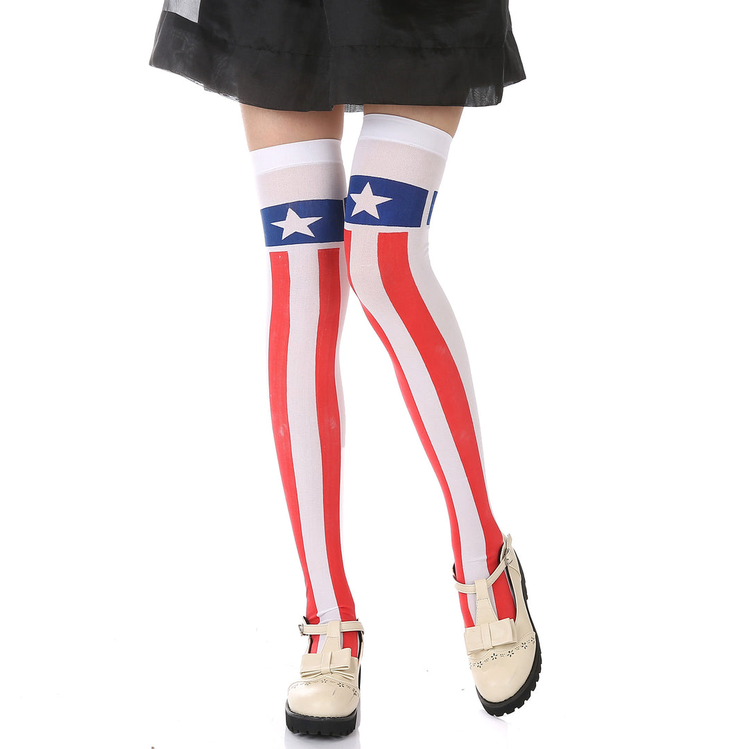 Women's over-the-knee flag pattern knitted socks with elastic cuff and reinforced foot area Bowlift