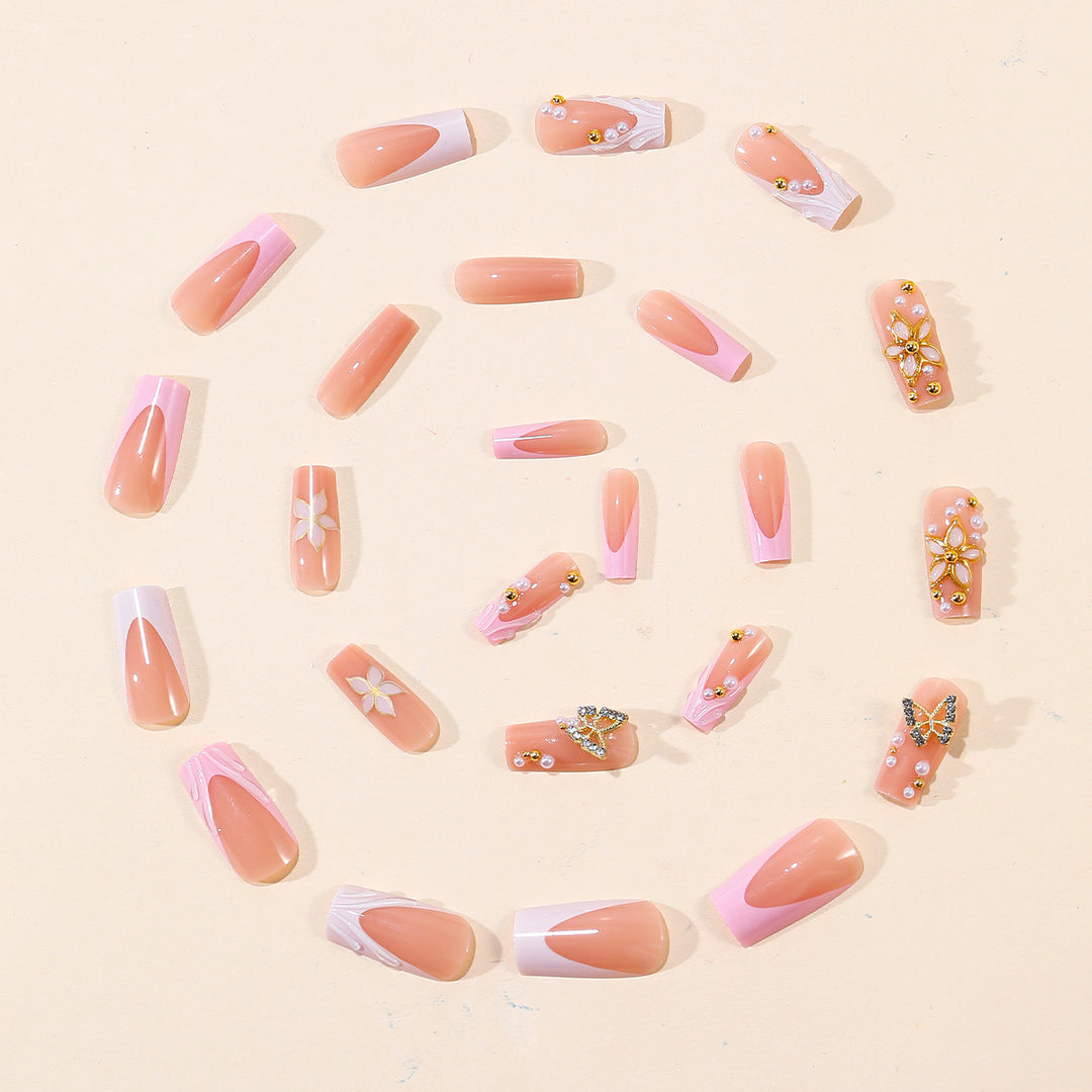 Floral Ornamented Acrylic Nail Art Extensions Bowlift