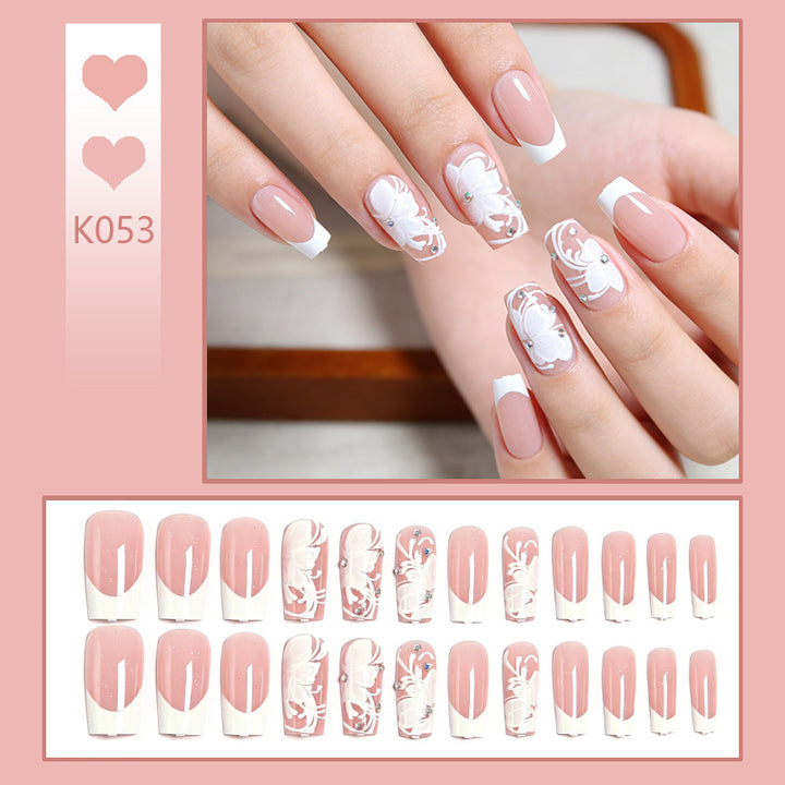 Artificial nail set with delicate flower and glitter decoration Bowlift