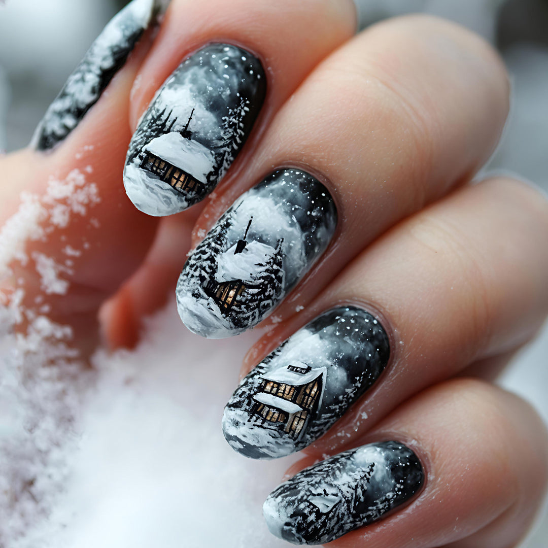 Artistic Winter Cabin Nail Art Bowlift