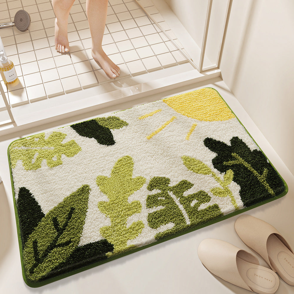 Unisex Leaf Design Plush Bathroom Mat Bowlift
