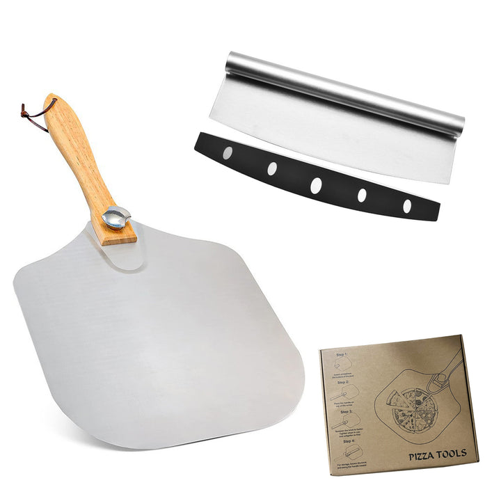 professional pizza peel set with foldable stainless steel shovel ergonomic wooden handle pizza cutter rocker and bench scraper Bowlift
