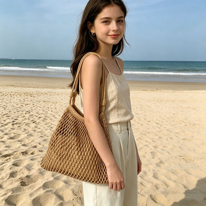 Mesh Beach Tote with Adjustable Drawstring Bowlift