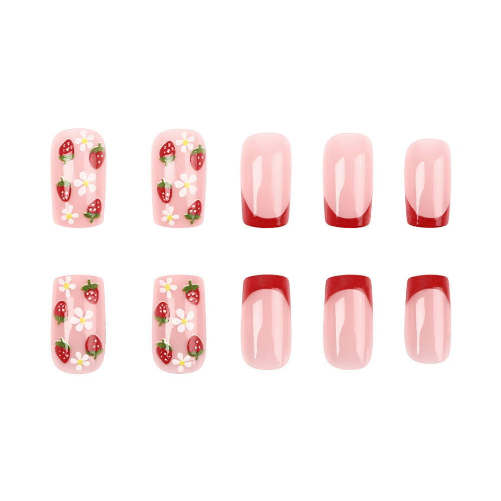 Artistic Strawberry Floral Press-On Nails Bowlift