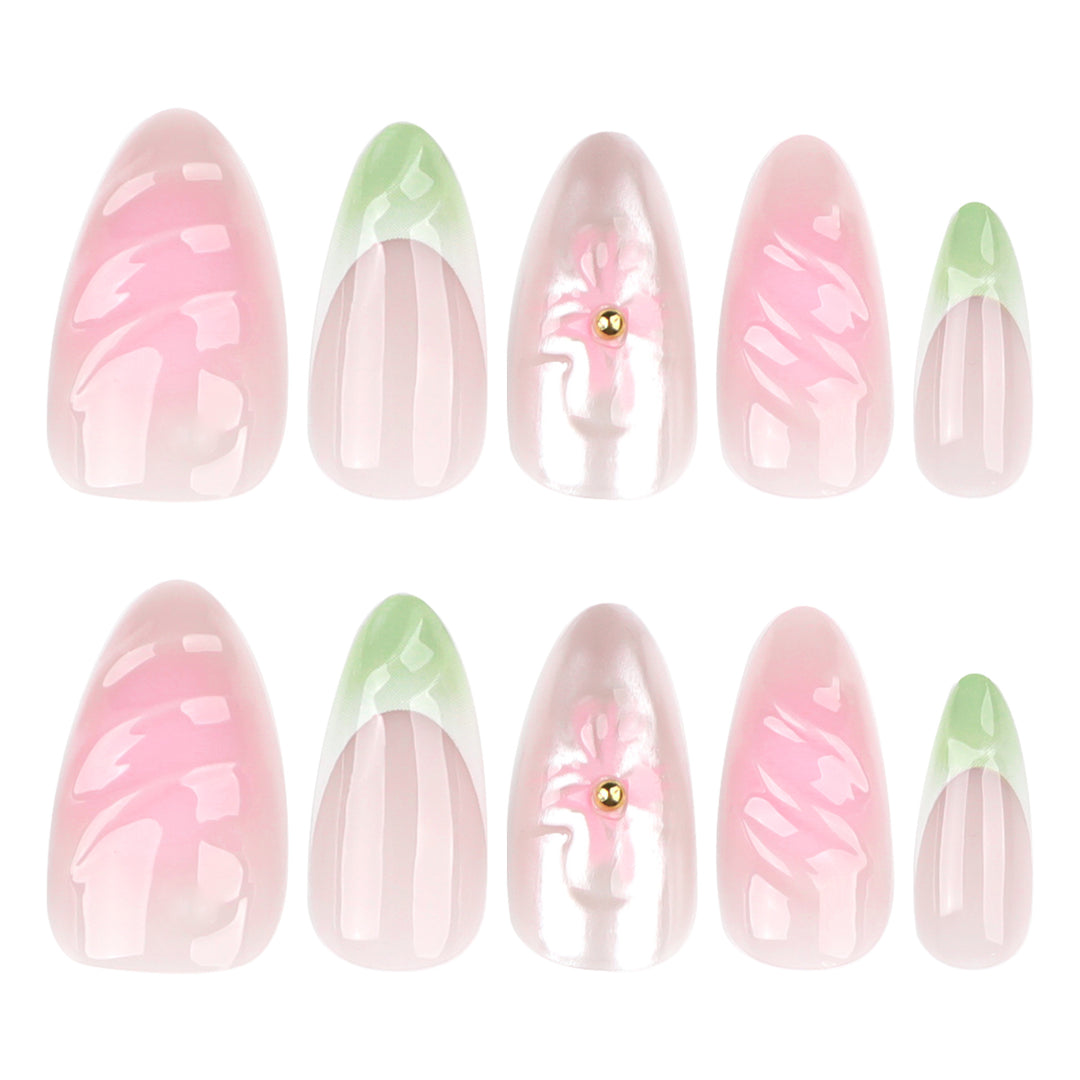 Artful Nail Extensions with Floral Design and Glamorous Accents Bowlift