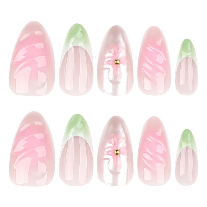 Artful Nail Extensions with Floral Design and Glamorous Accents Bowlift