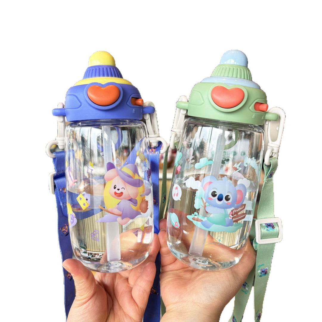 Women's transparent drinking bottle with ergonomic carrying handle and integrated straw Bowlift