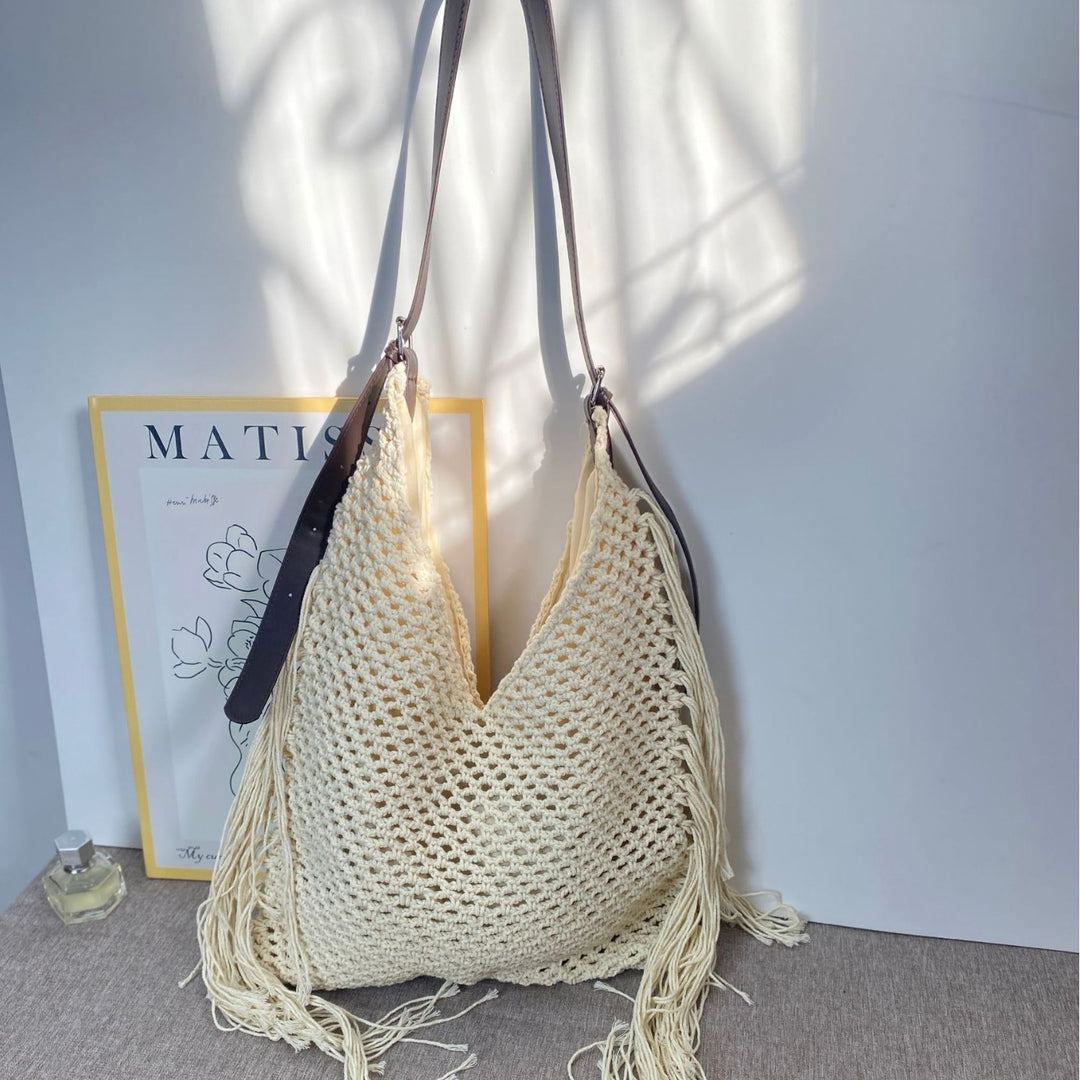Macrame Crossbody Bag with Fringes Bowlift