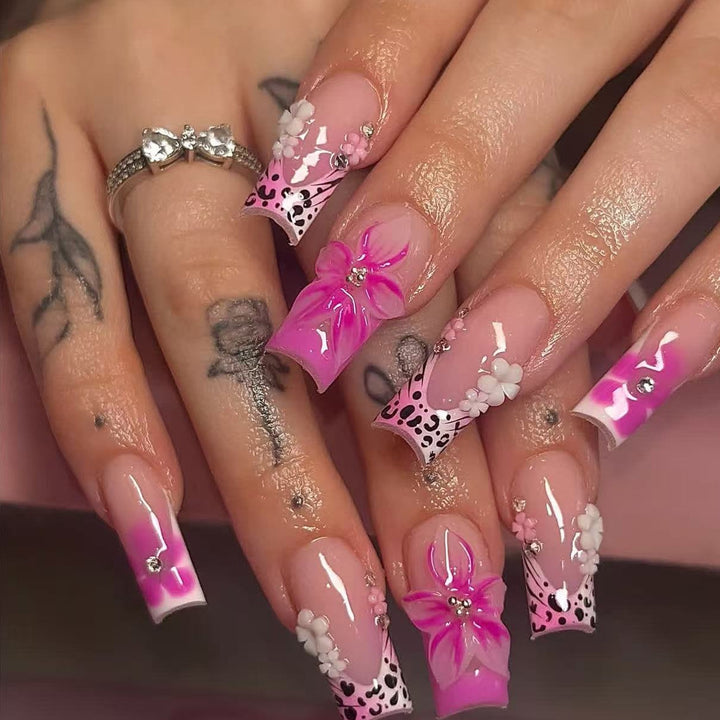 3D Floral Accent Acrylic Nail Extensions Bowlift