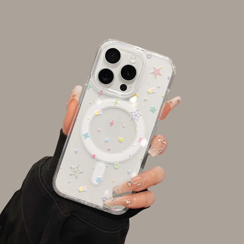Magnetic Compatible Silicone Phone Case With Decorative Star Confetti And Enhanced Camera Protection