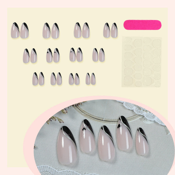 Premium Decorative Press-On Nail Set with Elegant French Design Bowlift