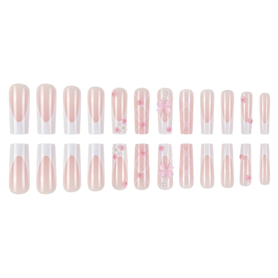Floral Bow-Embellished Long Press-On Nails Bowlift