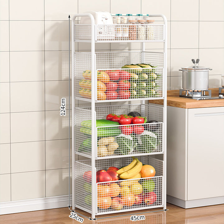 Rolling Kitchen Storage Organizer with Adjustable Mesh Baskets Bowlift