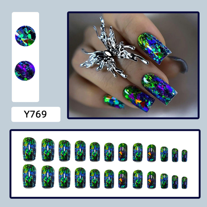 Artificial nails with sparkling glitter design and holographic accents Bowlift