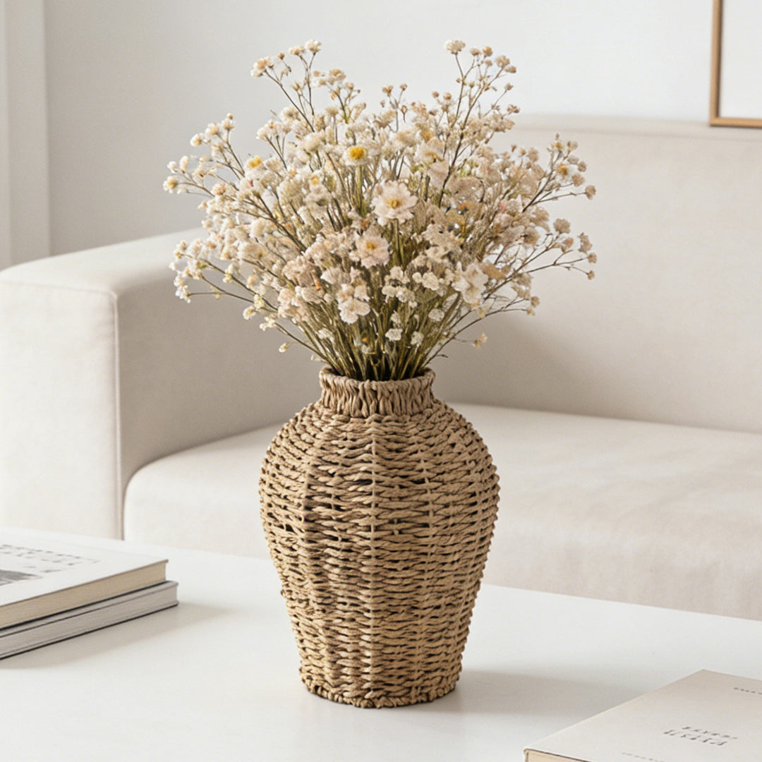 Decorative basket vase made of woven natural material Bowlift